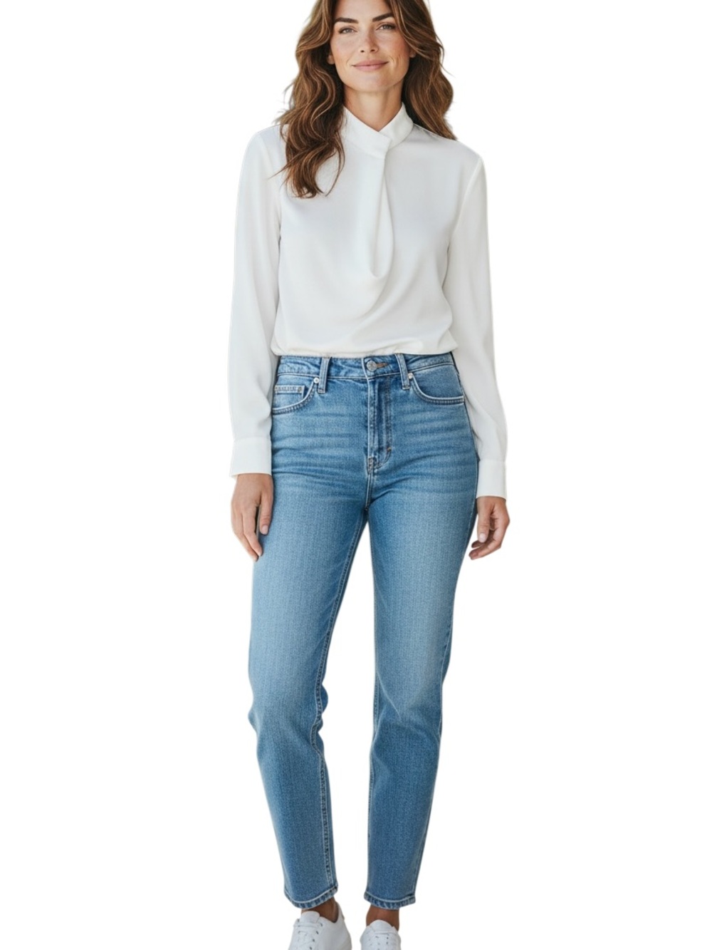 Elizabeth and James white draped front top blouse long sleeves polyester medium - Picture 2 of 9